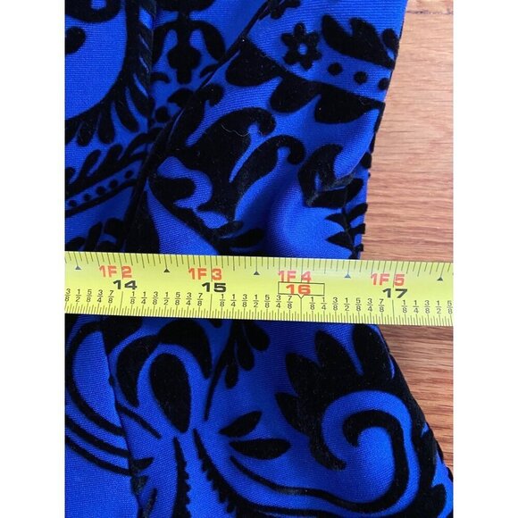 Siouni & Zar Sleeveless Size 14 Blue & Black Floral Velvet Dress With Pockets - Picture 10 of 11